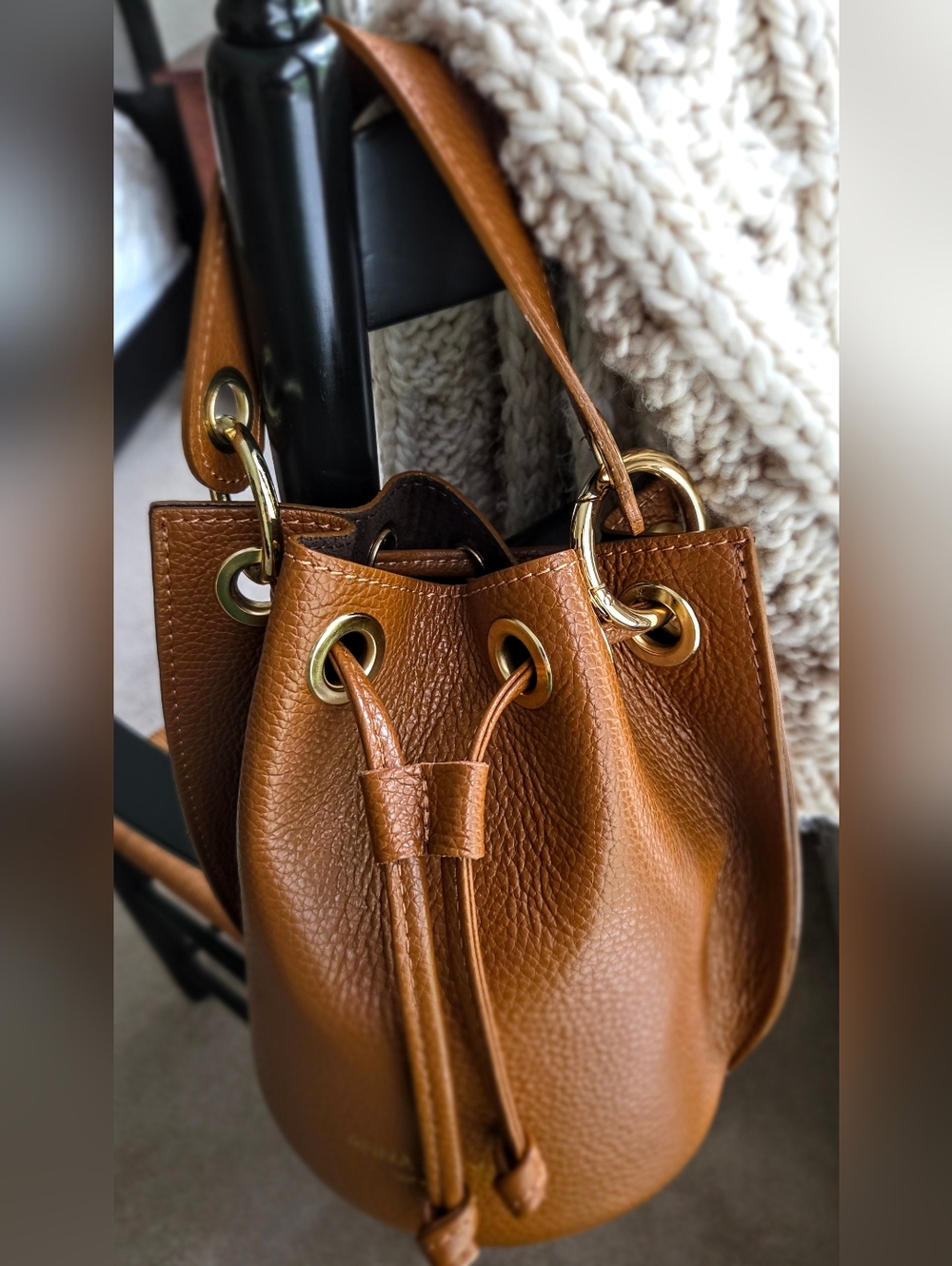 Anna Paolo Handmade Italian Leather Drawstring Bucket Bag